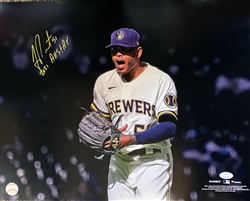 FREDDY PERALTA SIGNED 16X20 BREWERS PHOTO #4 W/ SCRIPT - JSA