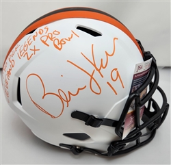 BERNIE KOSAR SIGNED FULL SIZE BROWNS LUNAR SPEED REPLICA HELMET W/ SCRIPTS - JSA