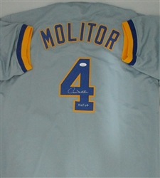 PAUL MOLITOR SIGNED CUSTOM REPLICA BREWERS GREY JERSEY W/ HOF - JSA