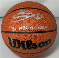 BROOK LOPEZ SIGNED WILSON REPLICA FULL SIZE BASKETBALL W/ "'21 NBA CHAMPS" - BUCKS - JSA