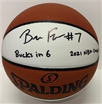 BRYN FORBES SIGNED FULL SIZE SPALDING WHITE PANEL BASKETBALL - BUCKS - W/ NBA CHAMPS - JSA