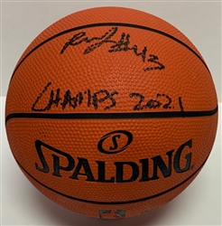 BUCKS THANASIS ANTETOKOUNMPO SIGNED MINI SPALDING REPLICA BASKETBALL W/ CHAMPS 2021 - JSA