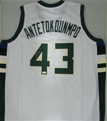 THANASIS ANTETOKOUNMPO SIGNED CUSTOM REPLICA BUCKS WHITE JERSEY - JSA