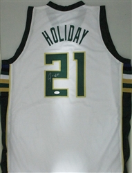 JRUE HOLIDAY SIGNED CUSTOM REPLICA BUCKS WHITE JERSEY - JSA