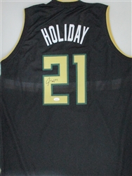 JRUE HOLIDAY SIGNED CUSTOM REPLICA BUCKS BLACK JERSEY - JSA