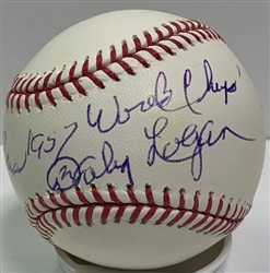 JOHNNY LOGAN (D) SIGNED OFFICIAL MLB BASEBALL W/ SCRIPT - BRAVES - JSA
