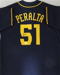 FREDDY PERALTA SIGNED CUSTOM REPLICA BREWERS BLUE JERSEY - JSA