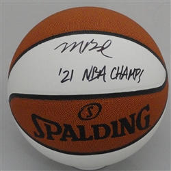 COACH MIKE BUDENHOLZER SIGNED FULL SIZE SPALDING WHITE PANEL BASKETBALL W/ NBA CHAMPS - JSA