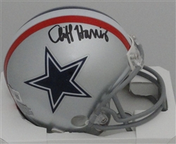 CLIFF HARRIS SIGNED COWBOYS THROWBACK MINI HELMET - BAS