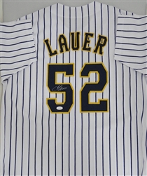 ERIC LAUER SIGNED CUSTOM REPLICA BREWERS PINSTRIPE JERSEY - JSA