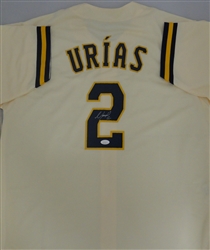 LUIS URIAS SIGNED CUSTOM REPLICA BREWERS  PINSTRIPE JERSEY - JSA