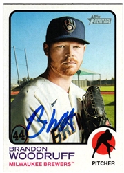 BRANDON WOODRUFF SIGNED 2022 TOPPS HERITAGE BREWERS CARD #353