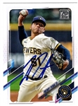 FREDDY PERALTA SIGNED 2021 TOPPS UPDATE SERIES BREWERS CARD #US165