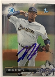 FREDDY PERALTA SIGNED 2017 BOWMAN CHROME BREWERS ROOKIE CARD #22