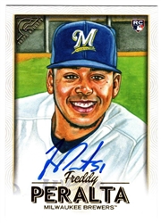 FREDDY PERALTA SIGNED 2018 TOPPS GALLERY BREWERS ROOKIE CARD #118