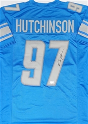 AIDAN HUTCHINSON SIGNED CUSTOM REPLICA LIONS BLUE JERSEY - BAS
