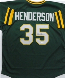 RICKEY HENDERSON SIGNED CUSTOM REPLICA ATHLETICS GREEN JERSEY - JSA