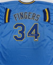 ROLLIE FINGERS SIGNED CUSTOM REPLICA BREWERS BLUE JERSEY - JSA