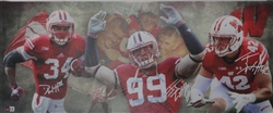 JJ WATT, TJ WATT & DEREK WATT TRIPLE SIGNED 13X31 STRETCHED CUSTOM WI BADGERS CANVAS COLLAGE - BAS