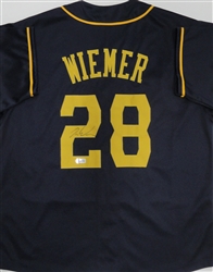 JOEY WIEMER SIGNED CUSTOM REPLICA BLUE BREWERS JERSEY - BAS