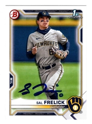 SAL FRELICK SIGNED 2021 BOWMAN  BREWERS ROOKIE CARD #BD-172