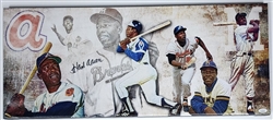 HANK AARON SIGNED 13X31 STRETCHED CUSTOM BRAVES CANVAS COLLAGE - JSA