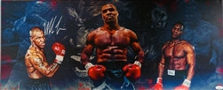 MIKE TYSON SIGNED 13X31 STRETCHED CUSTOM CANVAS COLLAGE - JSA