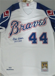 HENRY HANK AARON SIGNED 1974 MITCHELL & NESS ATLANTA BRAVES JERSEY W/ 755 HR