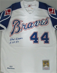 HENRY HANK AARON SIGNED 1974 MITCHELL & NESS ATLANTA BRAVES JERSEY W/ HOF