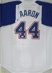 HANK AARON SIGNED CUSTOM ATLANTA BRAVES JERSEY - JSA #2