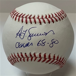 TED SIMMONS SIGNED OFFICIAL MLB BASEBALL W/ CARDS '68-80