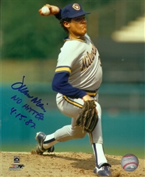 JUAN NIEVES SIGNED 8X10 BREWERS PHOTO #5 W/ NO HITTER 4-15-87