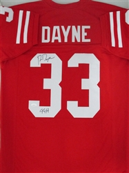 RON DAYNE SIGNED CUSTOM REPLICA WI BADGERS RED JERSEY W/ 99H - JSA