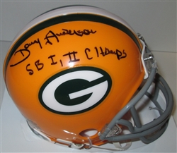 DONNY ANDERSON SIGNED TB PACKERS MINI HELMET W/ SB CHAMPS