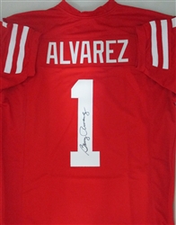 BARRY ALVAREZ SIGNED CUSTOM REPLICA RED WI BADGERS JERSEY