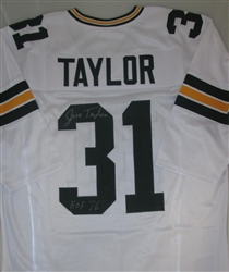 JIM TAYLOR SIGNED CUSTOM AWAY WHITE JERSEY W/ HOF