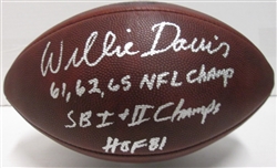 WILLIE DAVIS SIGNED 1960'S DUKE AUTHENTIC FOOTBALL W/ 3 SCRIPTS