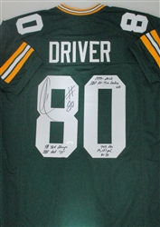 DONALD DRIVER SIGNED CUSTOM PACKERS JERSEY W/ CAREER STATS - JSA