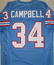 EARL CAMPBELL SIGNED CUSTOM OILERS JERSEY W/ HOF - JSA