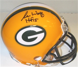 RON WOLF SIGNED PACKERS MINI HELMET W/ HOF