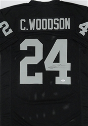 CHARLES WOODSON SIGNED CUSTOM REPLICA RAIDERS JERSEY - JSA