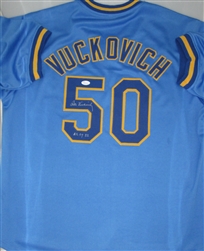 PETE VUCKOVICH SIGNED CUSTOM BREWERS BLUE JERSEY W/ AL CY '82 - JSA