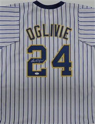 BEN OGLIVIE SIGNED CUSTOM REPLICA BREWERS PINSTRIPE JERSEY - JSA