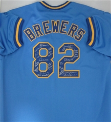 1982 BREWERS TEAM SIGNED CUSTOM BLUE JERSEY 21 SIGS - YOUNT, MOLITOR