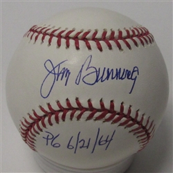 JIM BUNNING SIGNED OFFICIAL MLB BASEBALL W/ PG 6/21/64 - JSA