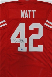 TJ WATT SIGNED CUSTOM REPLICA RED BADGERS JERSEY - BAS