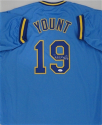 ROBIN YOUNT SIGNED CUSTOM REPLICA BREWERS BLUE JERSEY W/ HOF - JSA