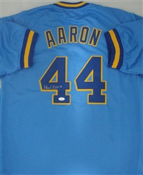 HANK AARON SIGNED CUSTOM REPLICA MILWAUKEE BREWERS JERSEY - JSA