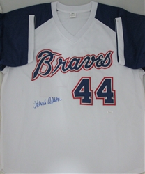 HANK AARON SIGNED CUSTOM ATLANTA BRAVES JERSEY - JSA