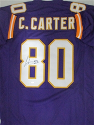 CRIS CARTER SIGNED CUSTOM REPLICA VIKINGS PURPLE JERSEY